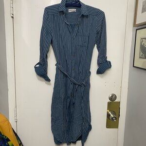 Anthropologie Striped Blue Shirt Dress with pockets and sash